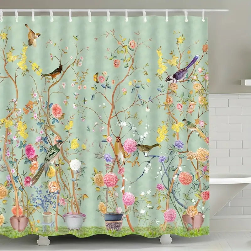 Cortina Baño Floral Birds