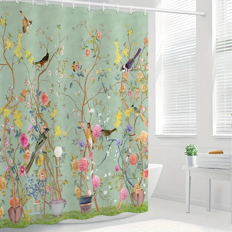 Cortina Baño Floral Birds