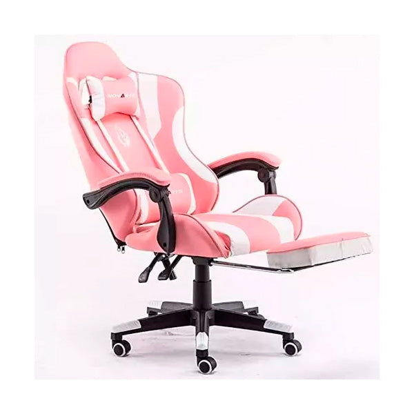 Silla Gamer Luz Rgb Rosa Con Blanco Masajeador Con Parlante 2.0 Pro