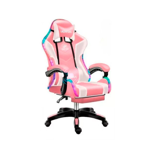 Silla Gamer Luz Rgb Rosa Con Blanco Masajeador Con Parlante 2.0 Pro